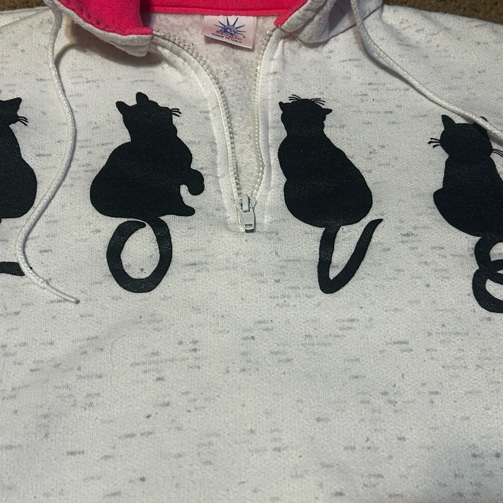 Vintage Magic USA Cat LOVE Quarter Zip Sweatshirt Pink Colorblock Women’s L - Picture 13 of 16